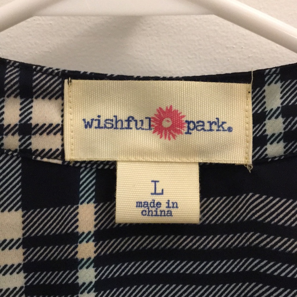 Women’s navy Plaid blouse/tunic with lace back - Picture 2 of 4